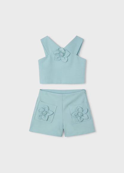 Conjunto pantalón corto y top flor niña