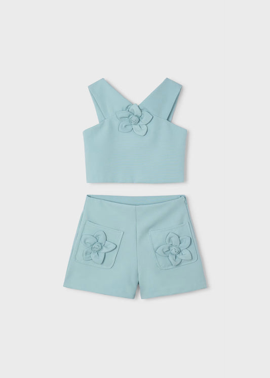 Conjunto pantalón corto y top flor niña