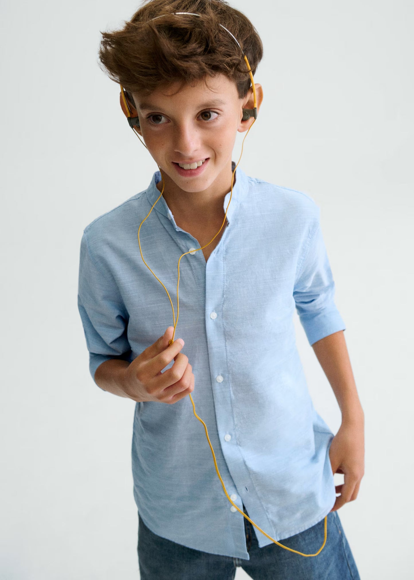 Camisa manga larga cuello mao chico