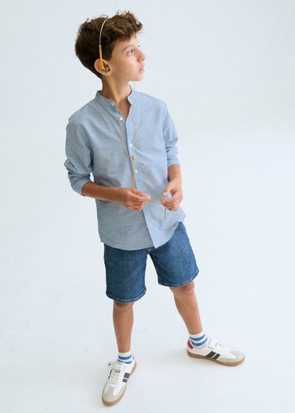 Camisa manga larga cuello mao chico