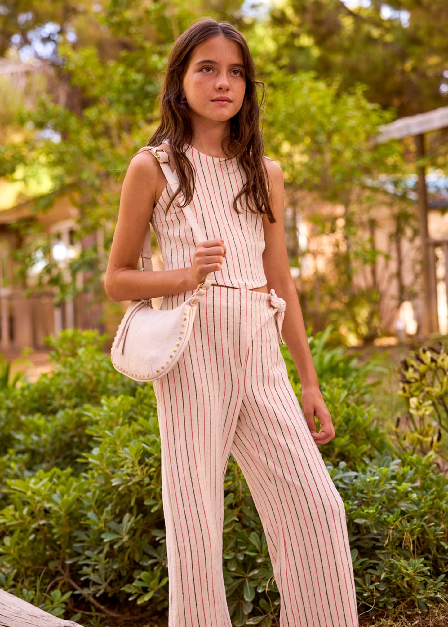 Conjunto pantalón largo y top rayas chica