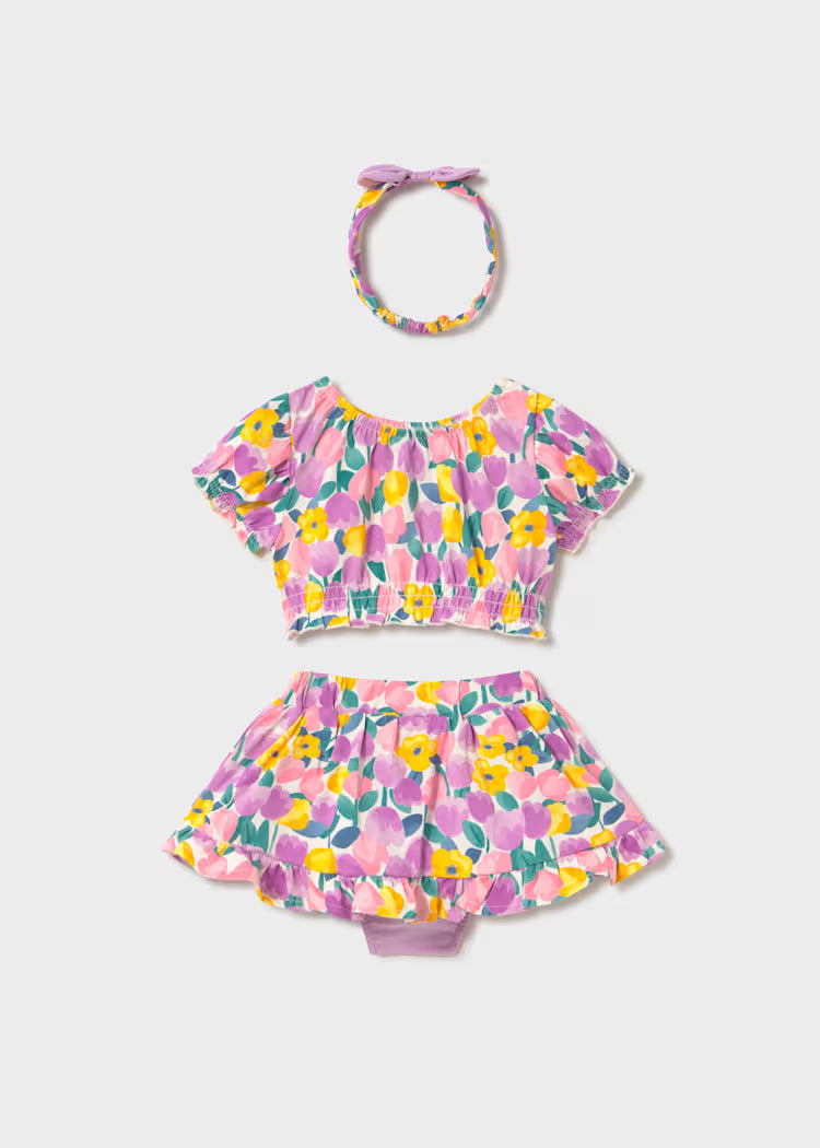 Conjunto 3 piezas con diadema bebé