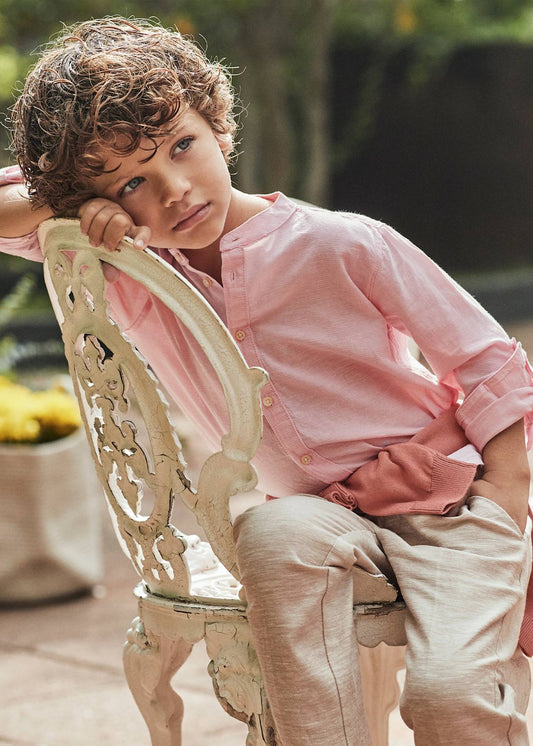 Camisa manga larga cuello mao con lino niño