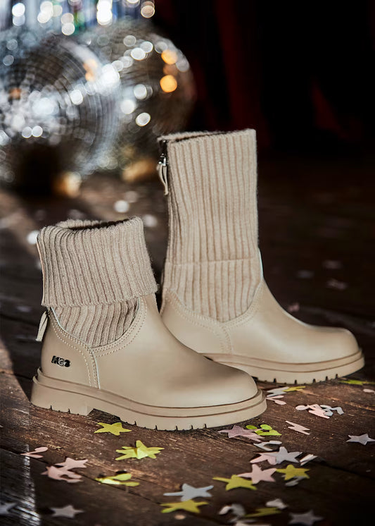 Botín biker piel tricot niña