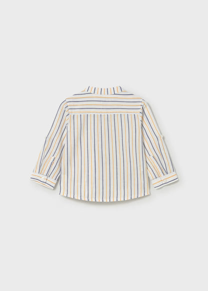 Camisa de manga larga con lino y cuello mao bebé