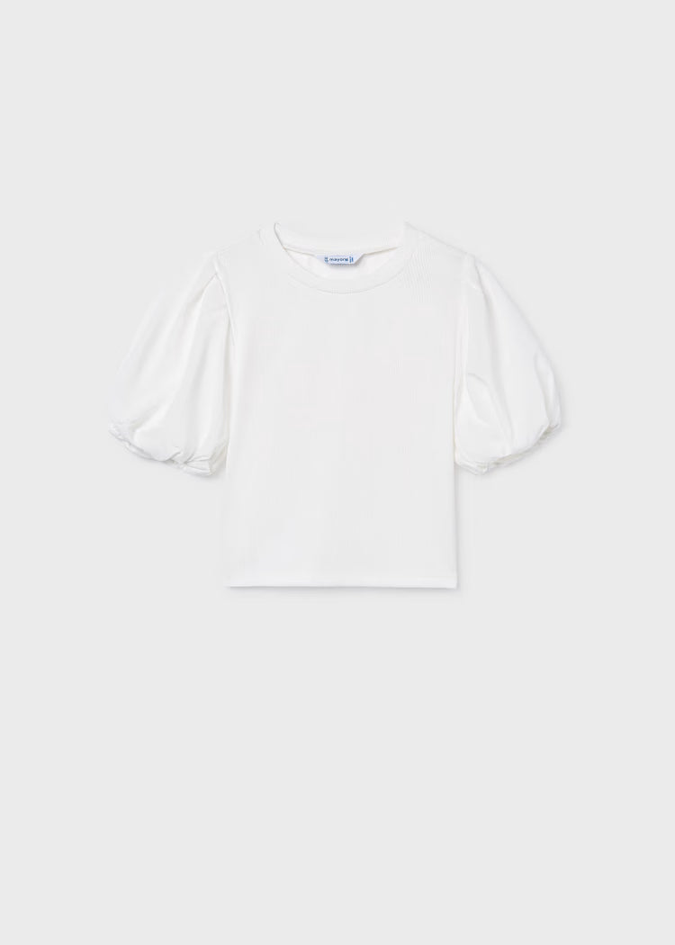 Camiseta canalé mangas abullonadas chica