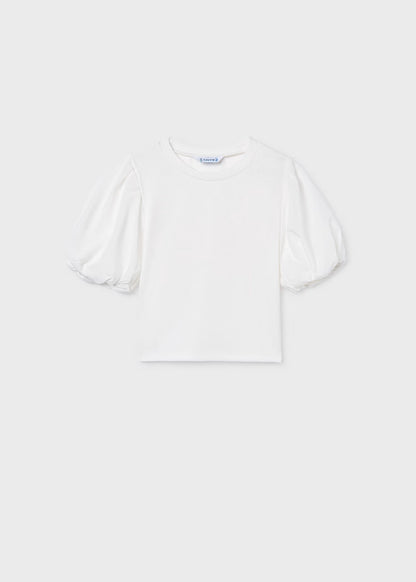 Camiseta canalé mangas abullonadas chica