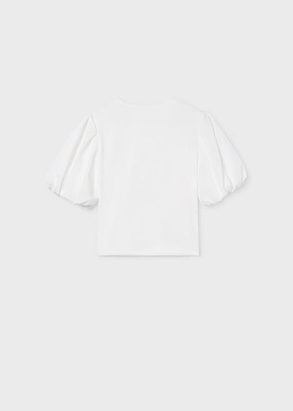 Camiseta canalé mangas abullonadas chica