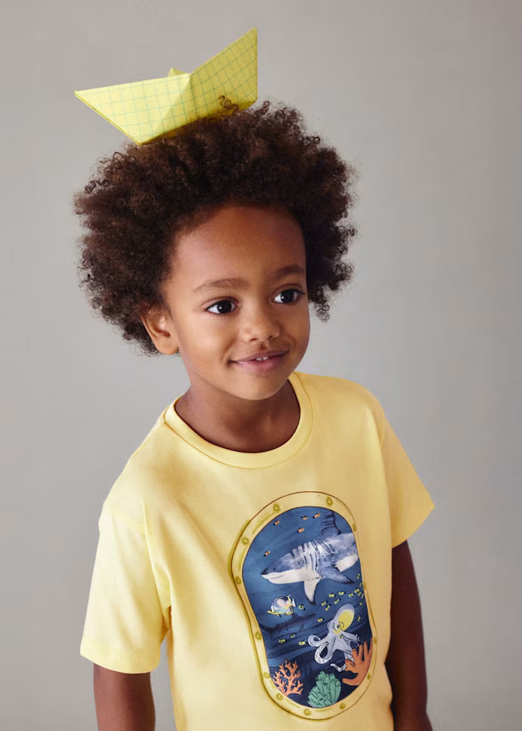 Camiseta con ventana fondo marino niño