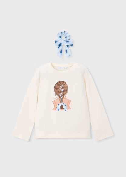 Camiseta de manga larga con coletero niña