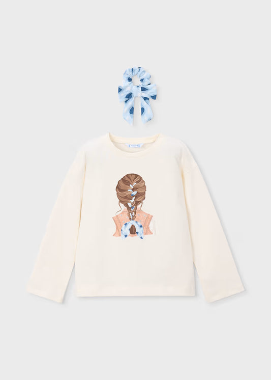 Camiseta de manga larga con coletero niña