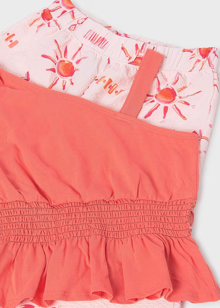 Conjunto de pantalón largo estampado y top chica