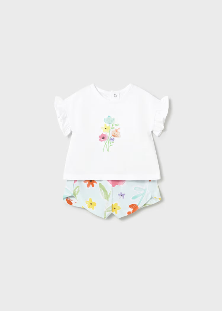 Conjunto pantalón corto estampado y camiseta recién nacida