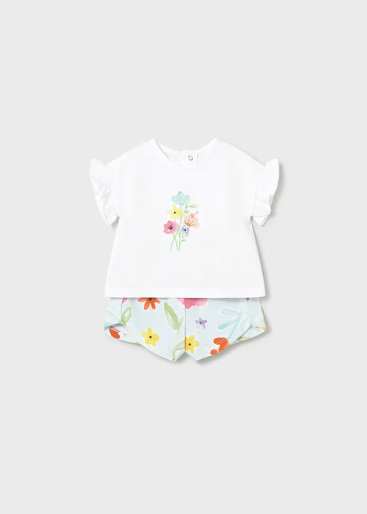 Conjunto pantalón corto estampado y camiseta recién nacida
