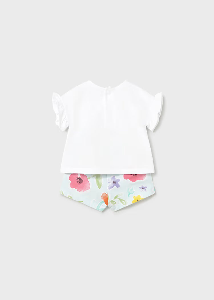 Conjunto pantalón corto estampado y camiseta recién nacida
