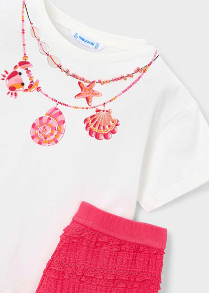 Conjunto pantalón corto volantes y camiseta estampada niña