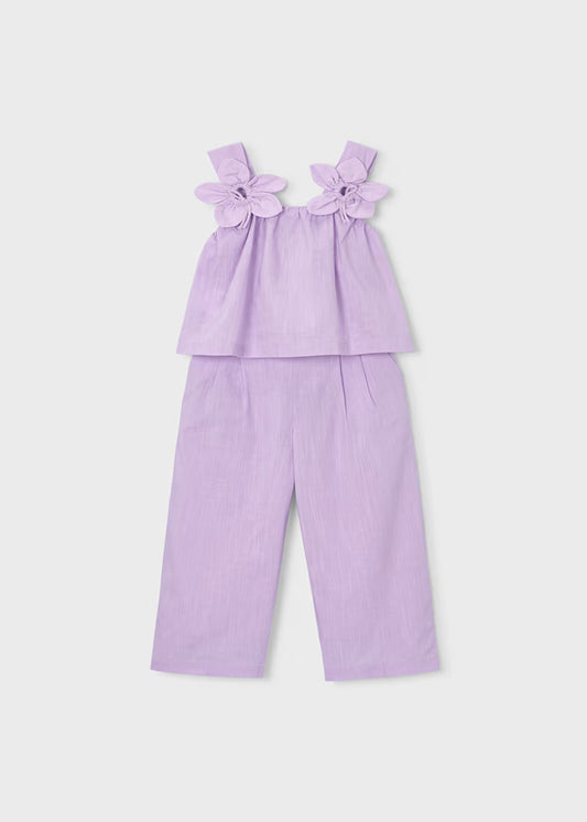 Conjunto pantalón largo y blusa flores niña