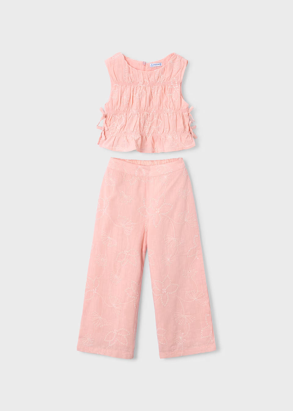 Conjunto pantalón largo y top fruncido para niña