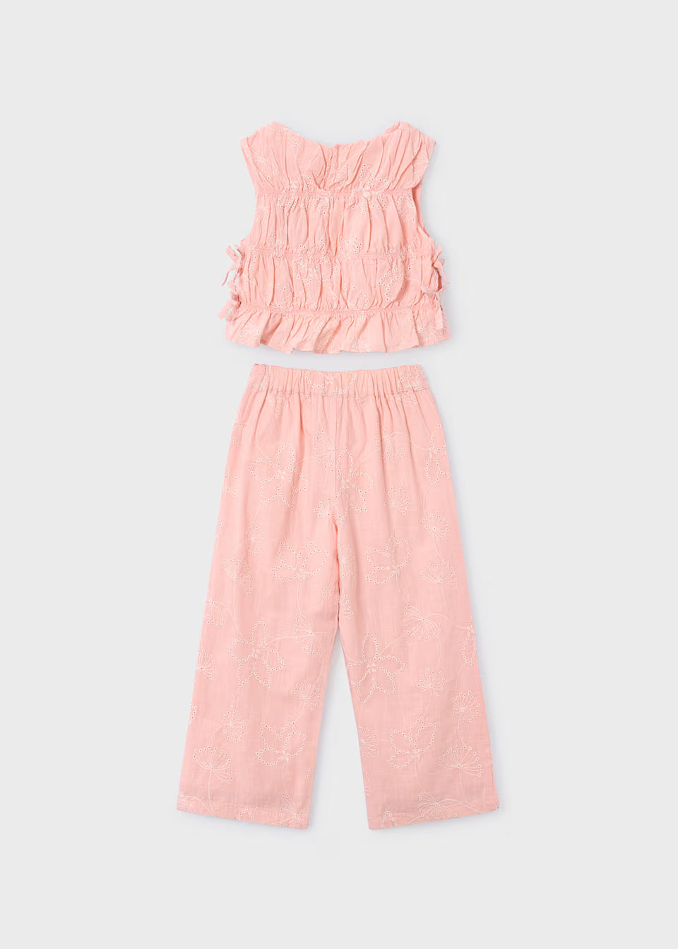 Conjunto pantalón largo y top fruncido para niña