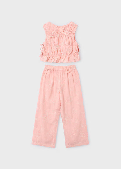 Conjunto pantalón largo y top fruncido para niña