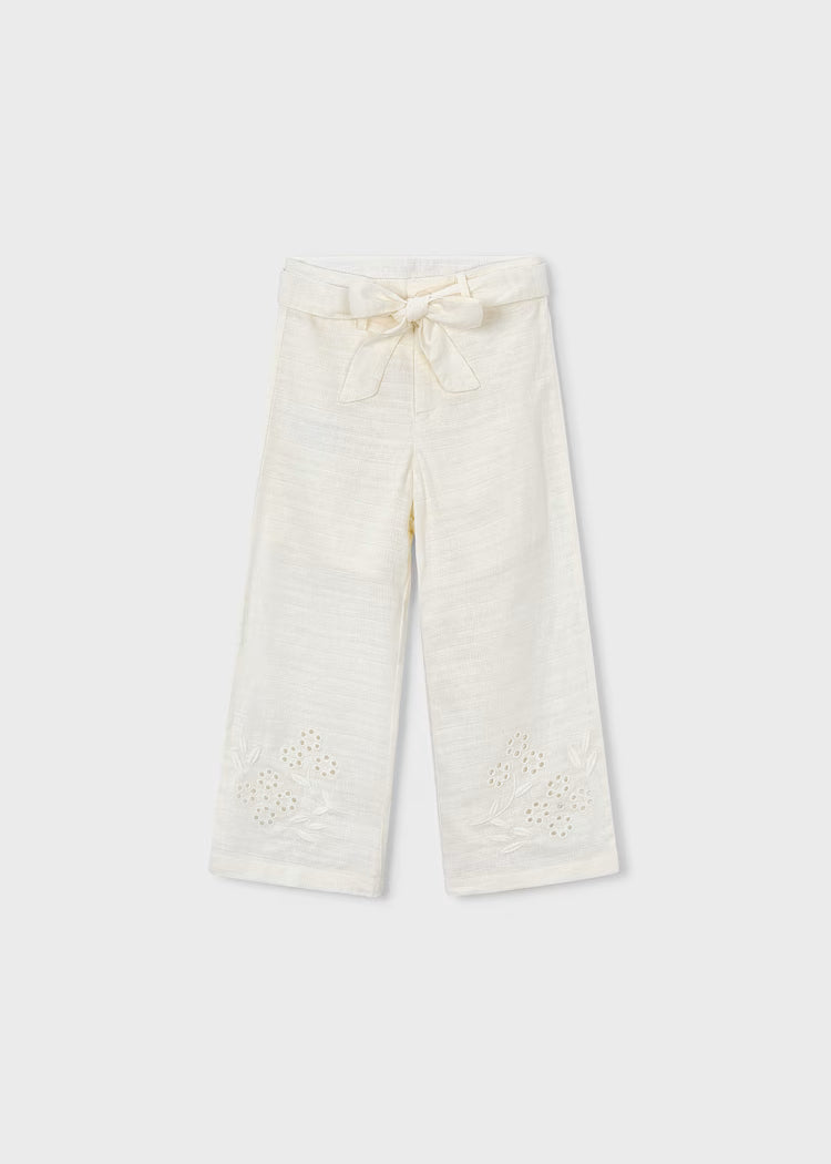Pantalón largo bordado con lino niña