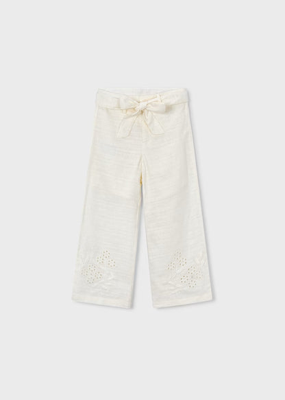 Pantalón largo bordado con lino niña