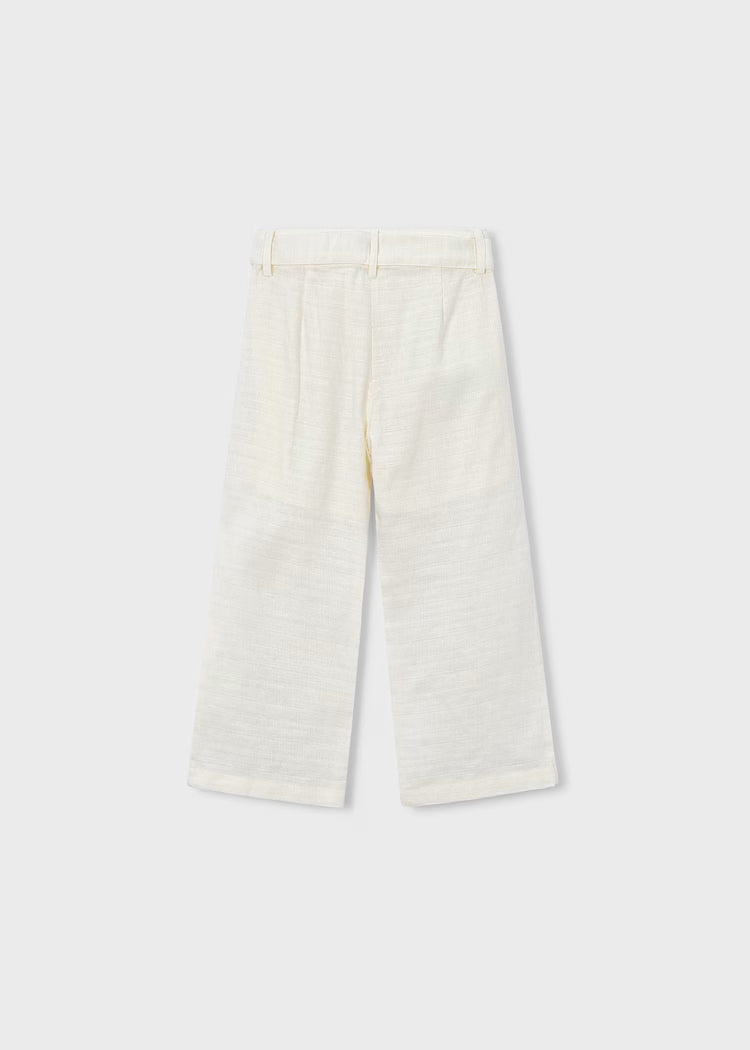 Pantalón largo bordado con lino niña