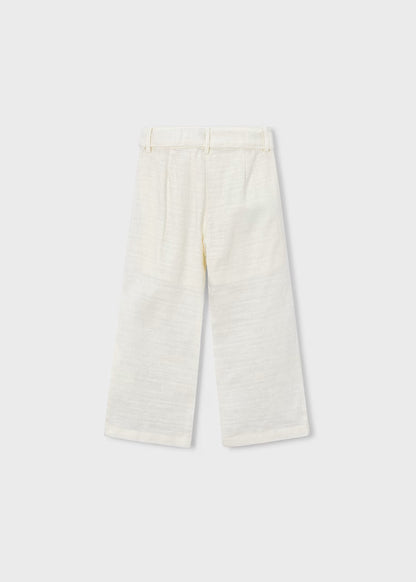 Pantalón largo bordado con lino niña