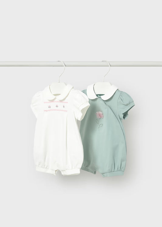 Set 2 pijamas cortos bordados recién nacida