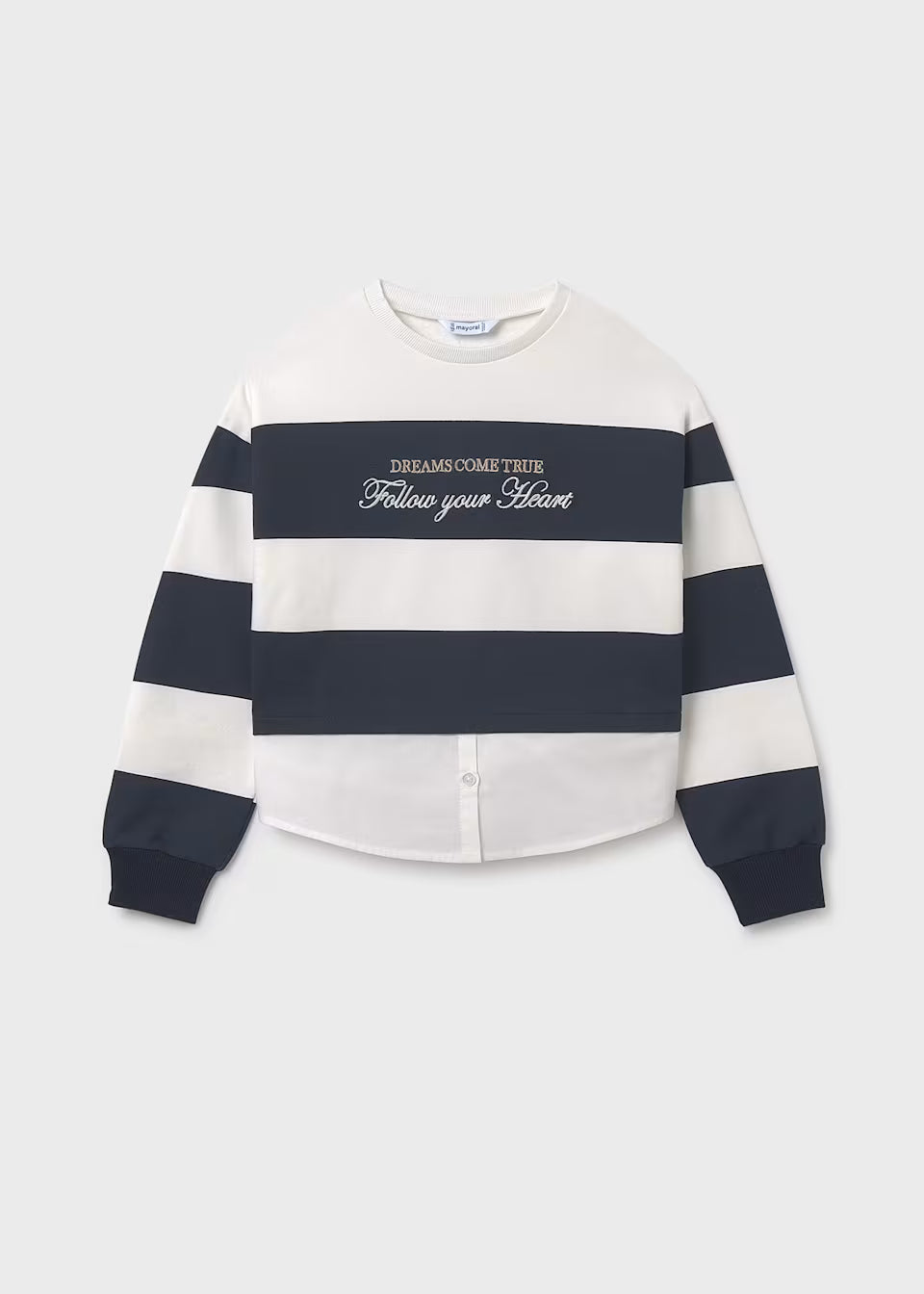 Sudadera bandas efecto camisa chica