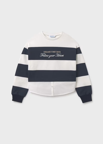 Sudadera bandas efecto camisa chica