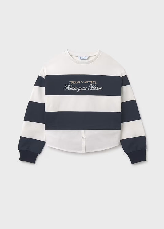 Sudadera bandas efecto camisa chica