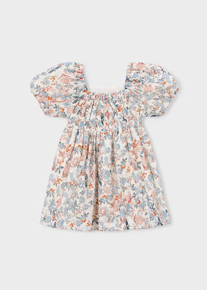 Vestido flores manga abullonada niña