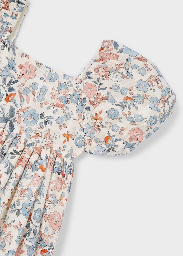 Vestido flores manga abullonada niña