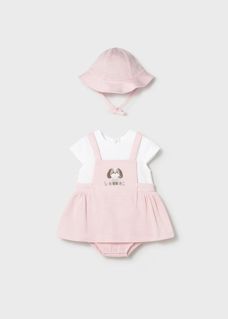 Vestido peto simulado con gorro recién nacida