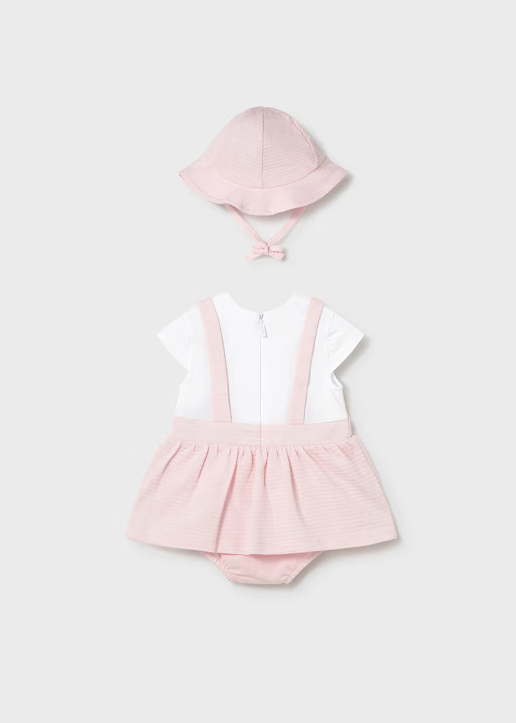 Vestido peto simulado con gorro recién nacida