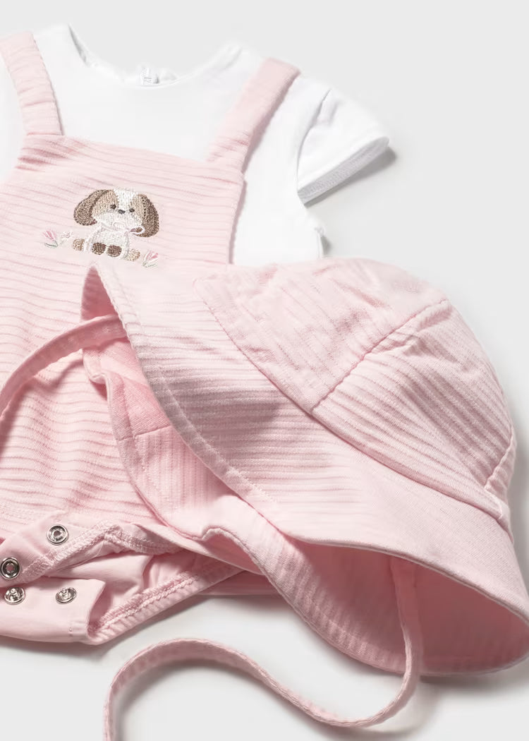 Vestido peto simulado con gorro recién nacida